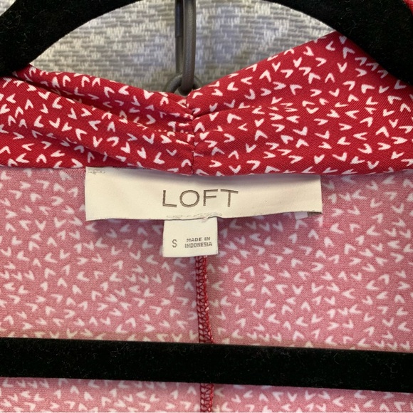 LOFT Red and White Short Sleeve Midi Faux Wrap Dress Women's Small #974 - Picture 6 of 9